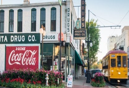 Downtown of North Little Rock with street car running through